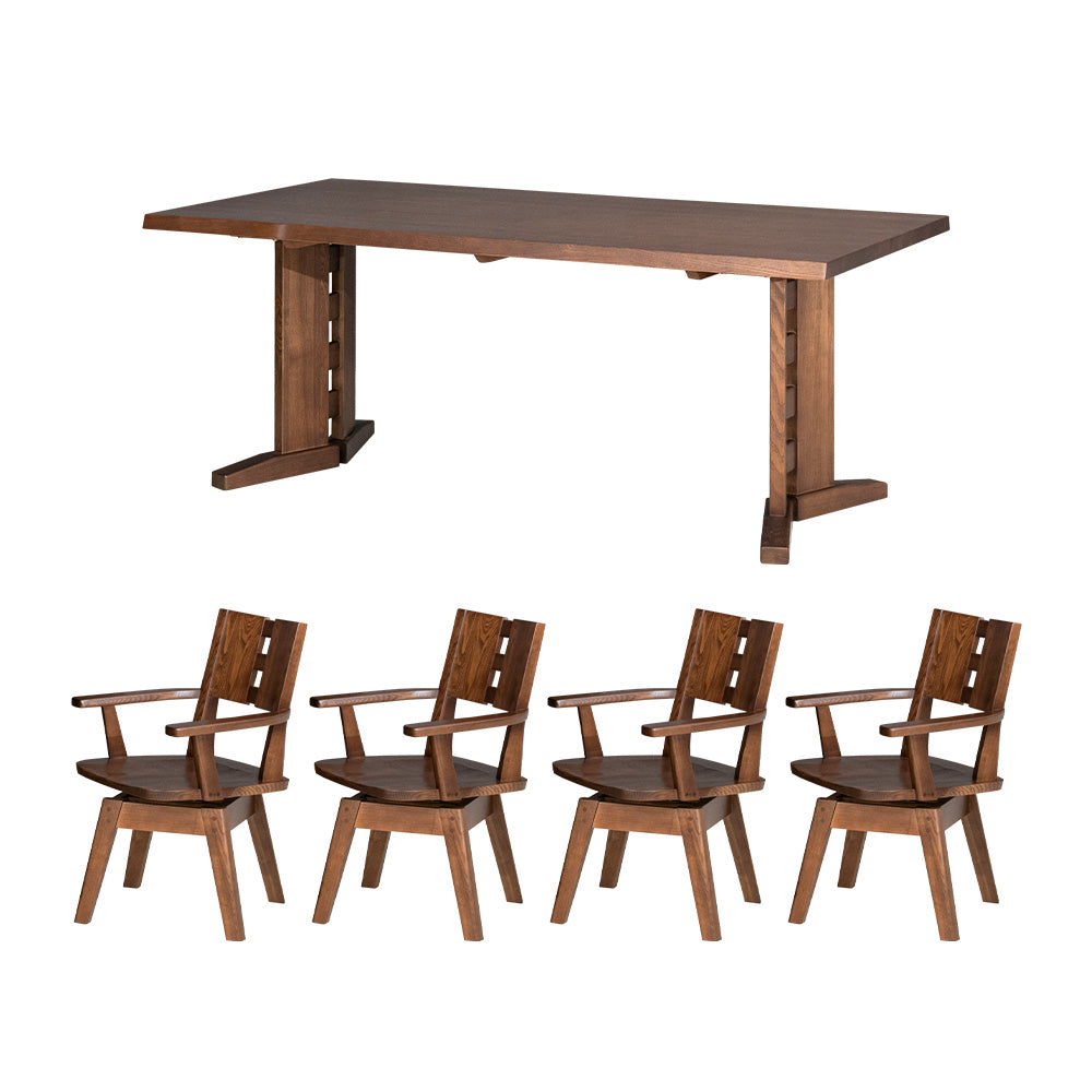 ダイニングセット 5点セット タモ 天然木 無垢 4人掛け 茶 ナチュラル ブラウン 低ホルムアルデヒド 幅150cm