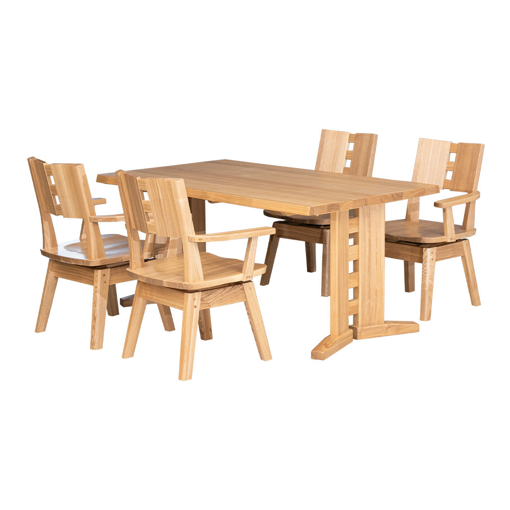 ダイニングセット 5点セット タモ 天然木 無垢 4人掛け 茶 ナチュラル ブラウン 低ホルムアルデヒド 幅150cm