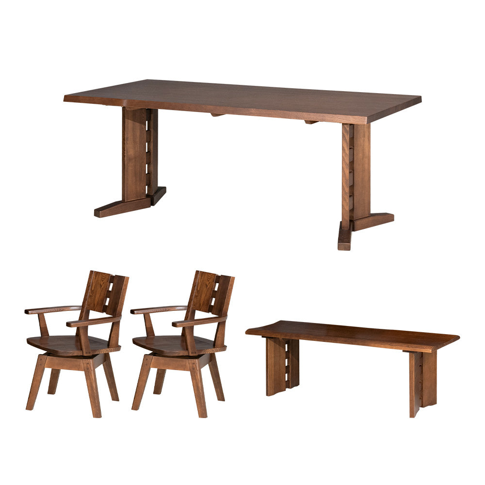 ダイニングセット 4点セット タモ 天然木 無垢 ベンチ 4人掛け 茶 ナチュラル ブラウン 低ホルムアルデヒド 幅150cm