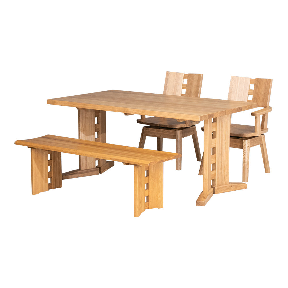 ダイニングセット 4点セット タモ 天然木 無垢 ベンチ 4人掛け 茶 ナチュラル ブラウン 低ホルムアルデヒド 幅150cm