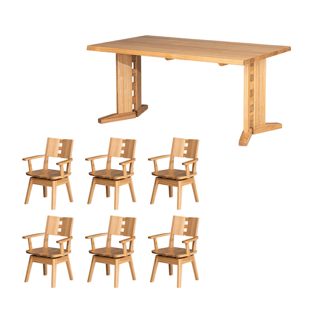 ダイニングセット 7点セット タモ 天然木 無垢 6人掛け 茶 ナチュラル ブラウン 低ホルムアルデヒド 幅180cm