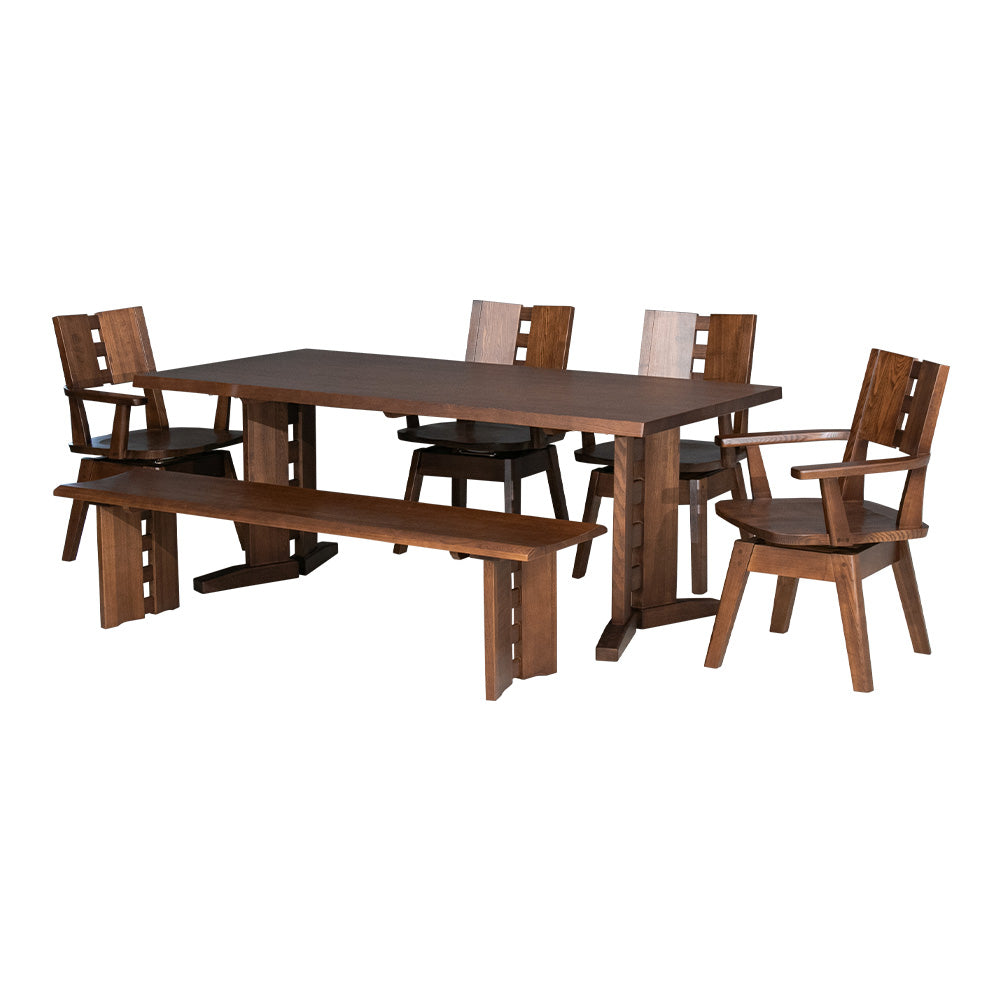ダイニングセット 6点セット タモ 天然木 無垢 ベンチ 6人掛け 茶 ナチュラル ブラウン 低ホルムアルデヒド 幅180cm