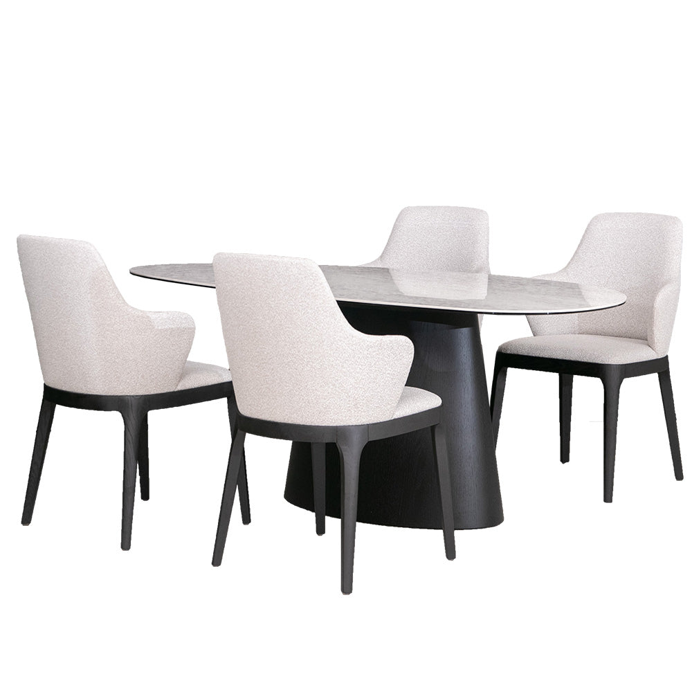 ダイニングセット 5点セット 大理石柄 セラミック ブラックオーク 4人掛け ブラック ホワイト 幅180cm