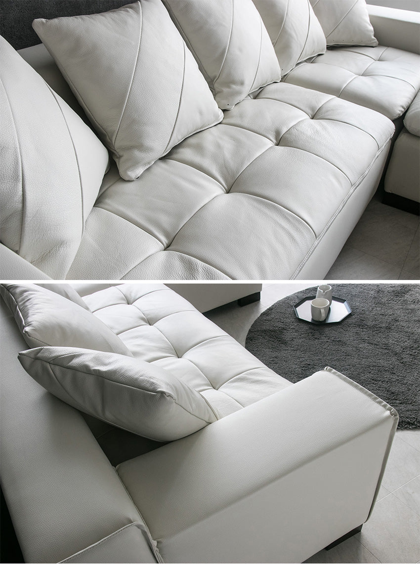 カウチソファ 本革 3人掛け レザー クッション付き ブラック ホワイト 幅250cm