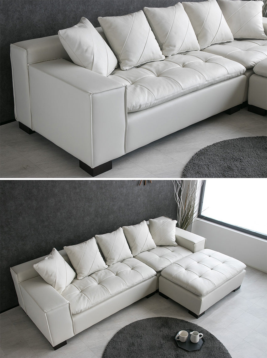 カウチソファ 本革 3人掛け レザー クッション付き ブラック ホワイト 幅250cm