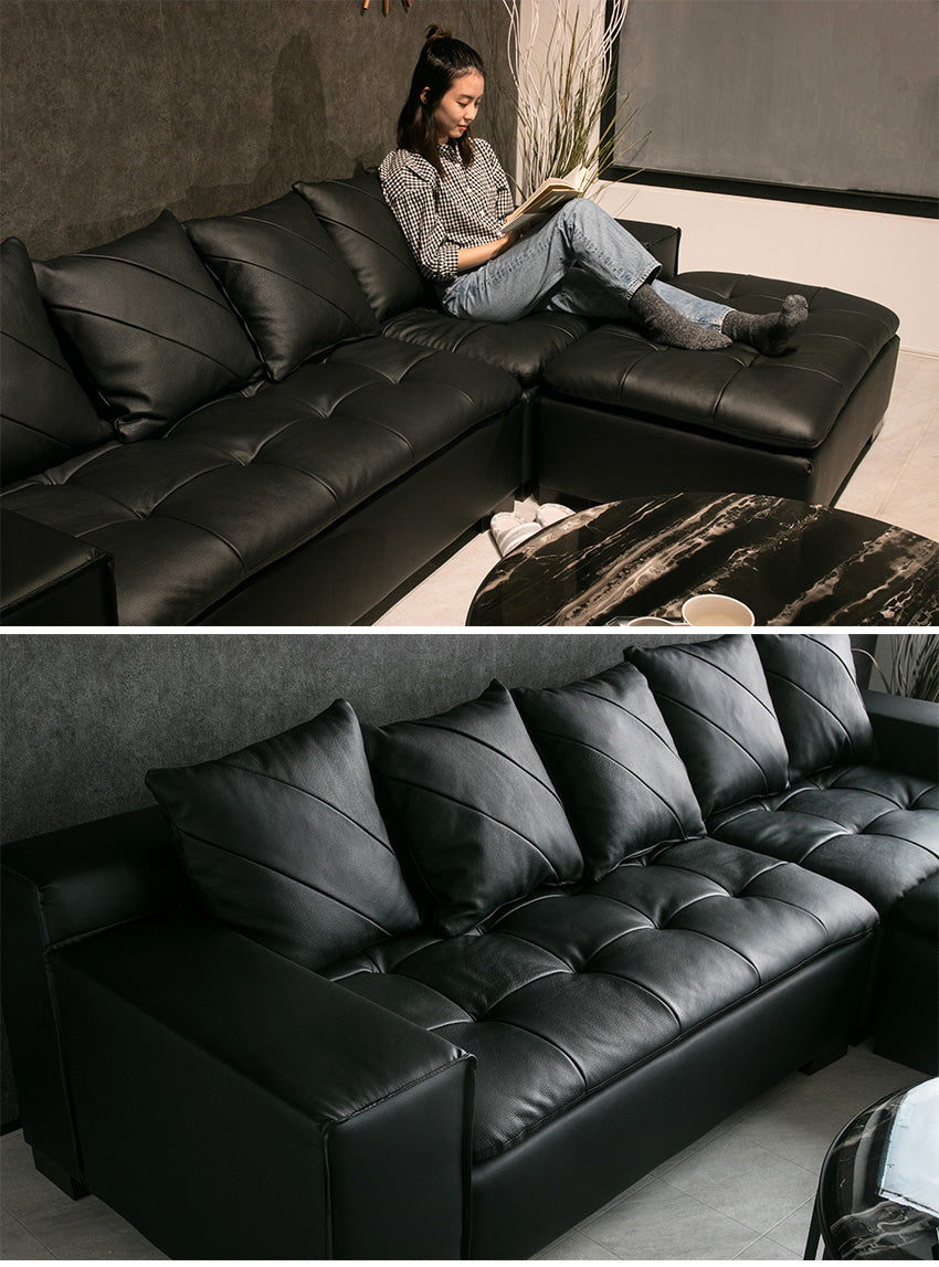 カウチソファ 本革 3人掛け レザー クッション付き ブラック ホワイト 幅250cm