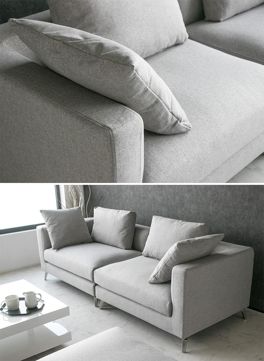 カウチソファ 3人掛け ファブリック ソファー グレー ネイビー クッション付き 幅220cm