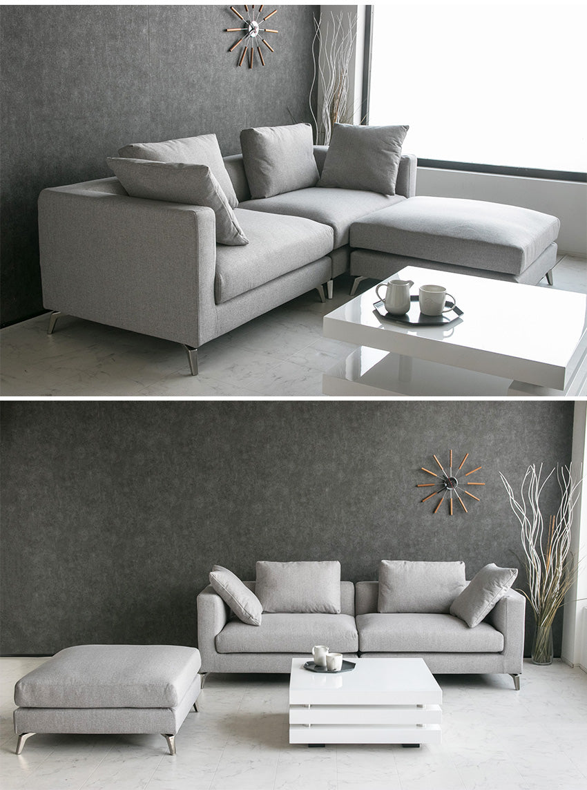 カウチソファ 3人掛け ファブリック ソファー グレー ネイビー クッション付き 幅220cm