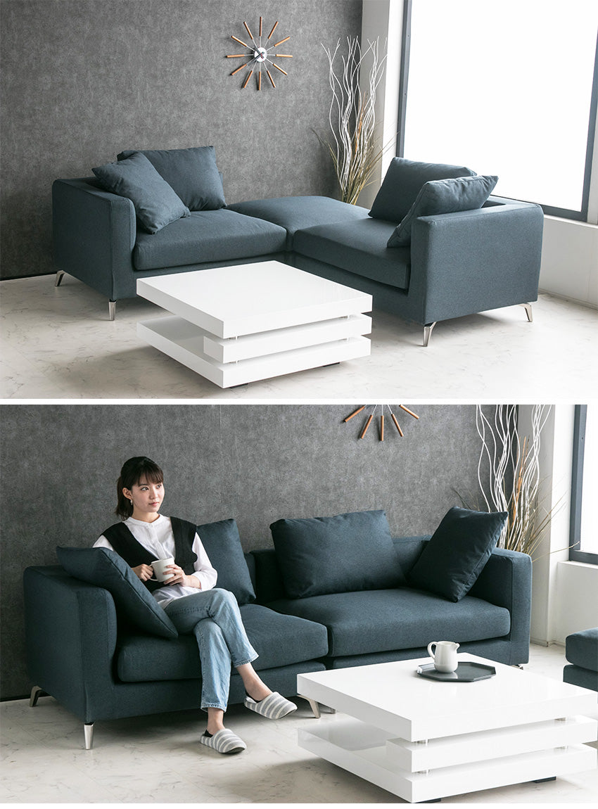 カウチソファ 3人掛け ファブリック ソファー グレー ネイビー クッション付き 幅220cm