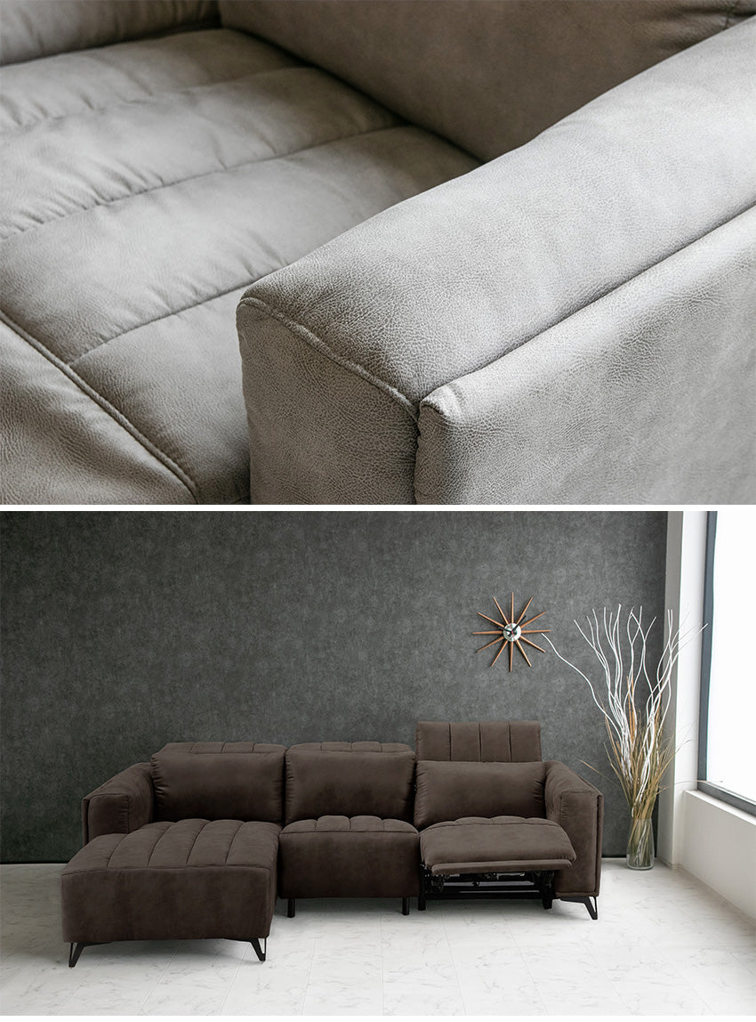 電動 リクライニング カウチソファ ファブリックレザー 3人掛け ブルー ブラック ベージュ グレー ブラウン 幅245cm