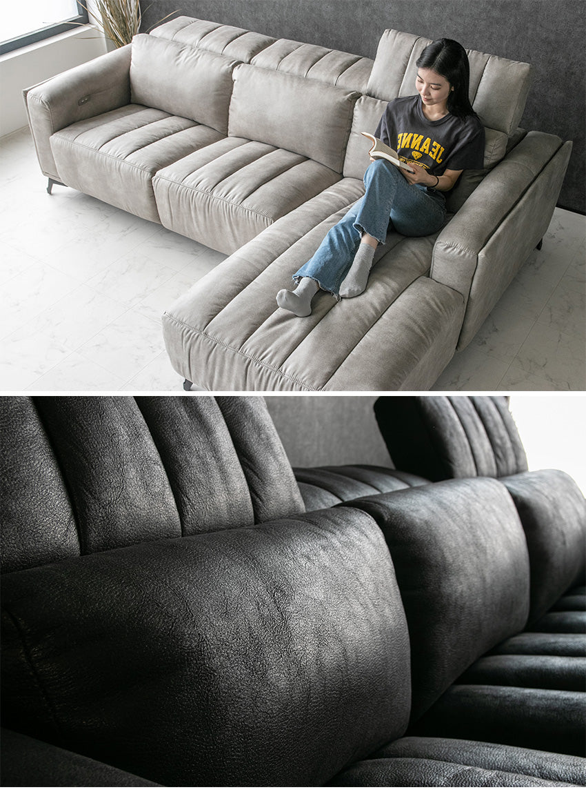 電動 リクライニング カウチソファ ファブリックレザー 3人掛け ブルー ブラック ベージュ グレー ブラウン 幅245cm