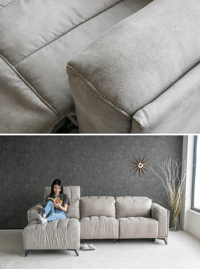 電動 リクライニング カウチソファ ファブリックレザー 3人掛け ブルー ブラック ベージュ グレー ブラウン 幅245cm