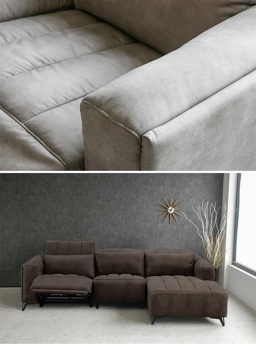 電動 リクライニング カウチソファ ファブリックレザー 3人掛け ブルー ブラック ベージュ グレー ブラウン 幅273cm