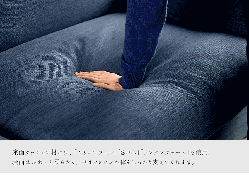カウチソファ 3人掛け ファブリック ソファー ブルー ヘッドレスト付き クッション付き 幅195cm