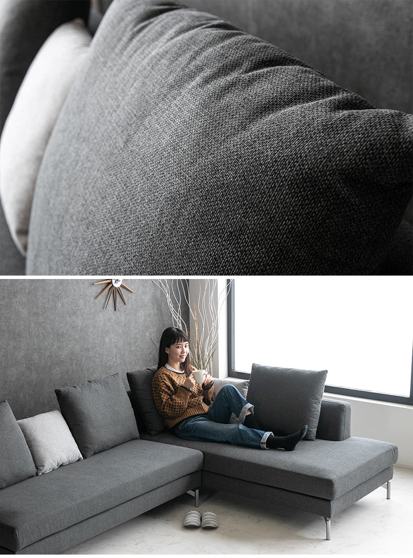 カウチソファ 3人掛け 4人掛け ファブリック I字 ダークグレー ライトグレー クッション付き 幅245cm