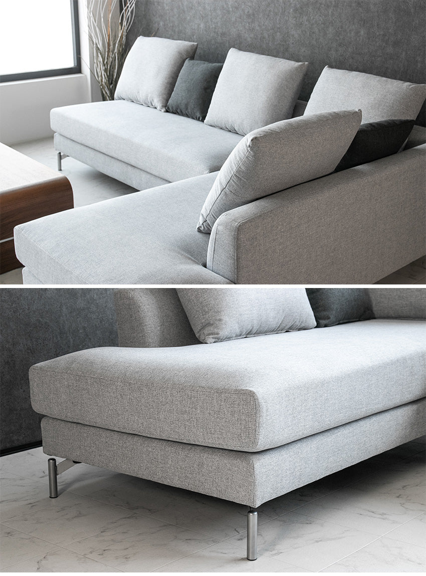 カウチソファ 3人掛け 4人掛け ファブリック I字 ダークグレー ライトグレー クッション付き 幅245cm