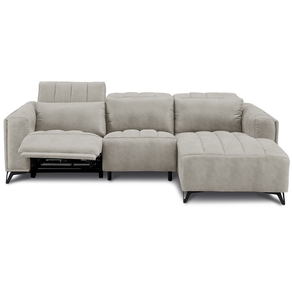 電動 リクライニング カウチソファ ファブリックレザー 3人掛け ブルー ブラック ベージュ グレー ブラウン 幅245cm