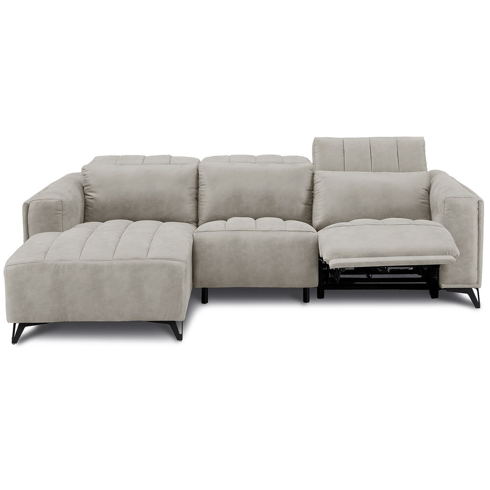 電動 リクライニング カウチソファ ファブリックレザー 3人掛け ブルー ブラック ベージュ グレー ブラウン 幅245cm