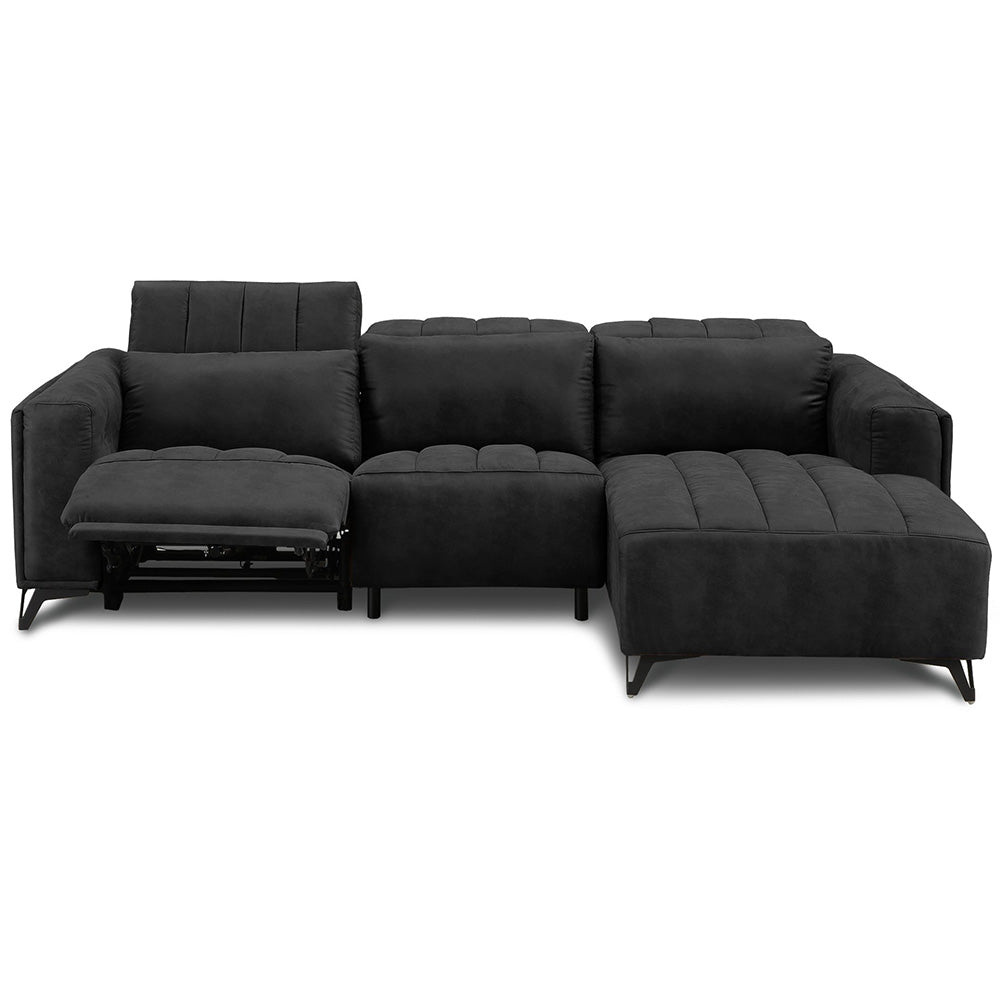 電動 リクライニング カウチソファ ファブリックレザー 3人掛け ブルー ブラック ベージュ グレー ブラウン 幅245cm