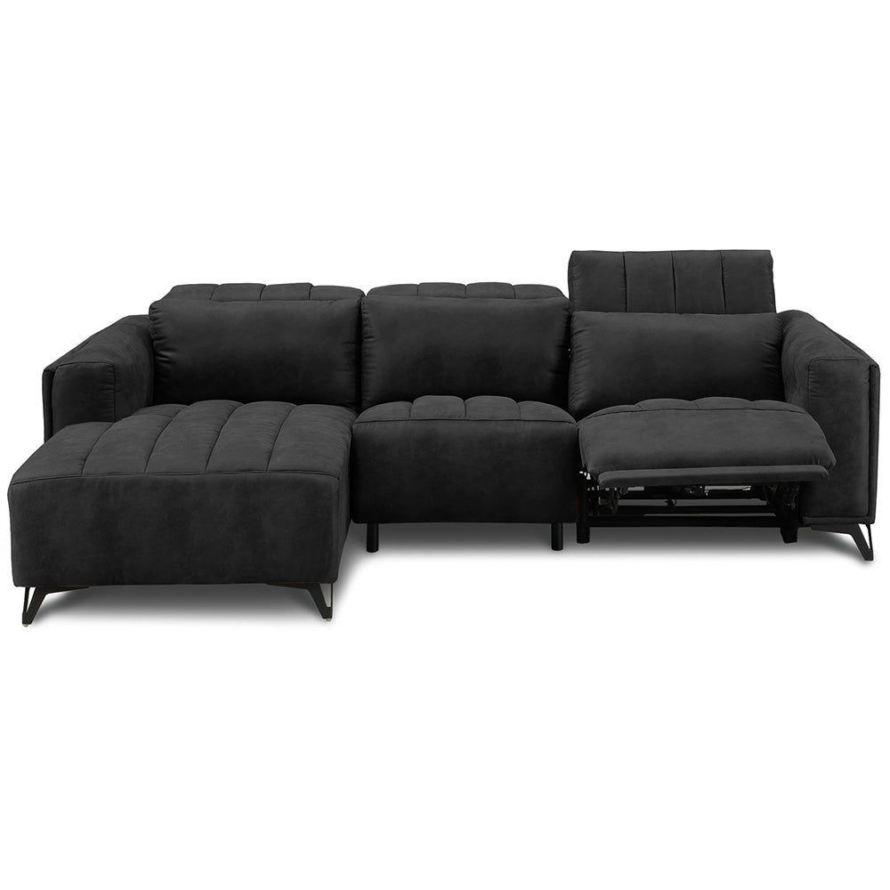 電動 リクライニング カウチソファ ファブリックレザー 3人掛け ブルー ブラック ベージュ グレー ブラウン 幅245cm