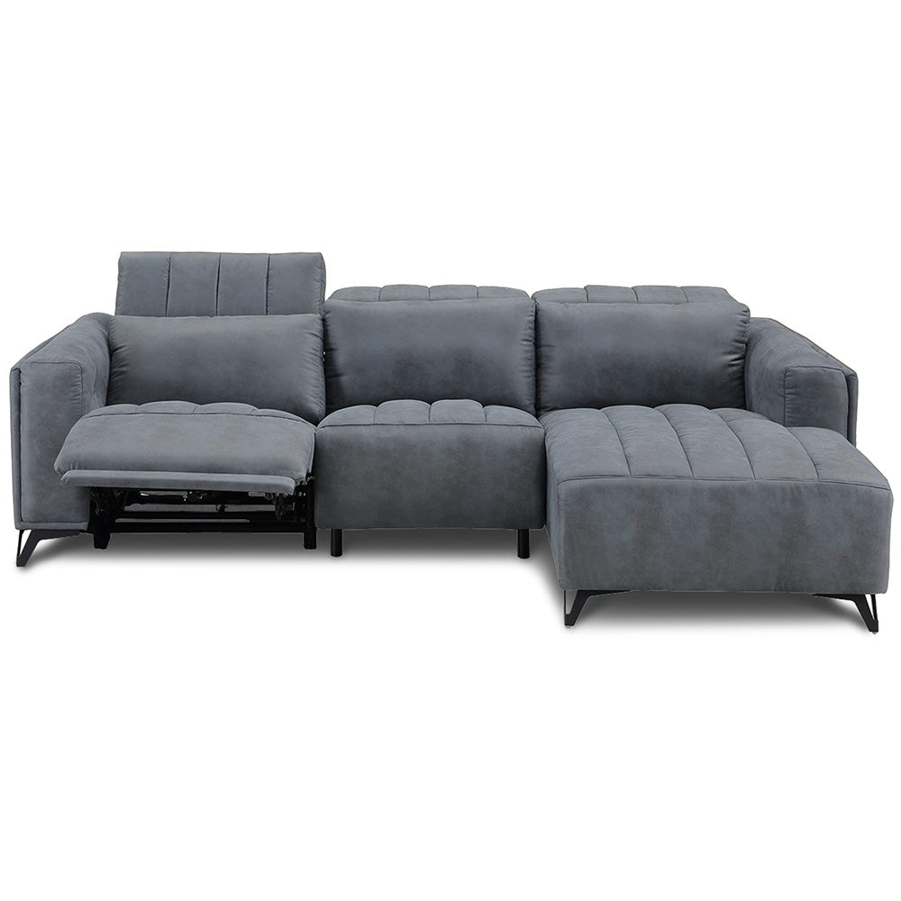 電動 リクライニング カウチソファ ファブリックレザー 3人掛け ブルー ブラック ベージュ グレー ブラウン 幅245cm