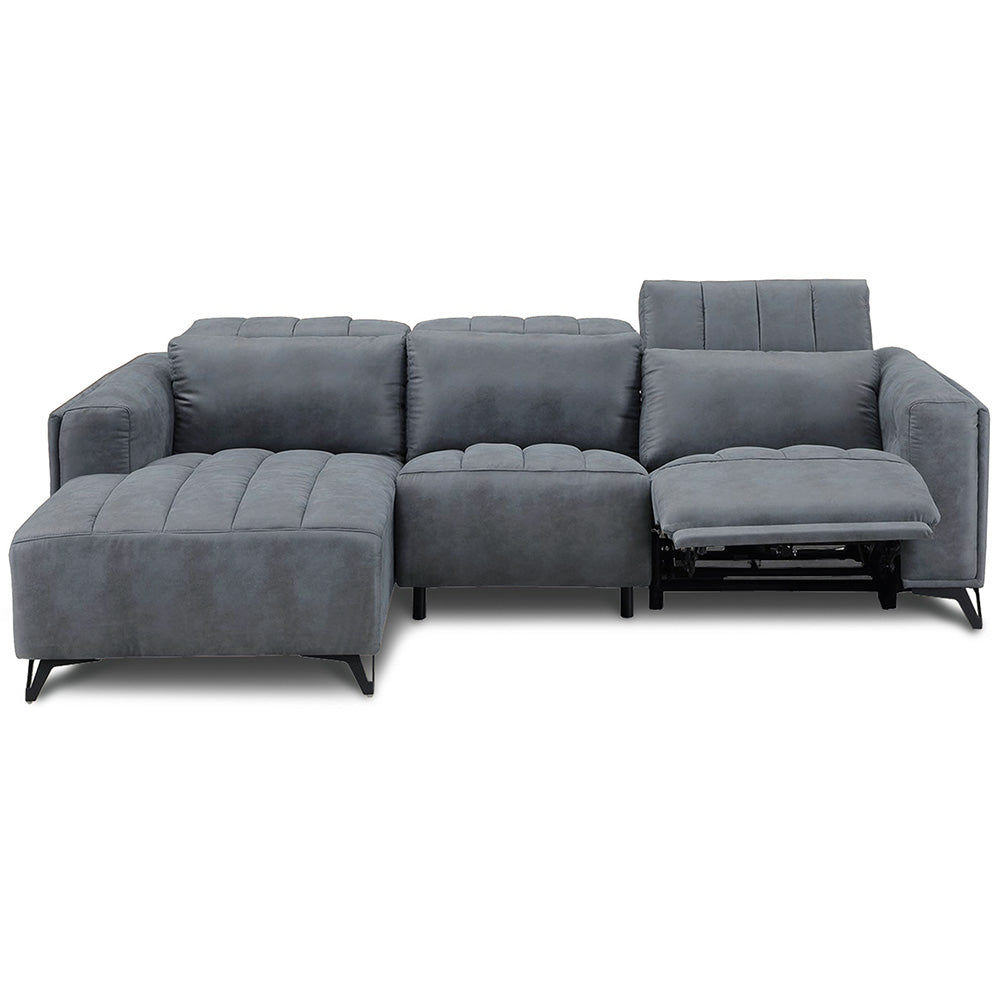 電動 リクライニング カウチソファ ファブリックレザー 3人掛け ブルー ブラック ベージュ グレー ブラウン 幅245cm