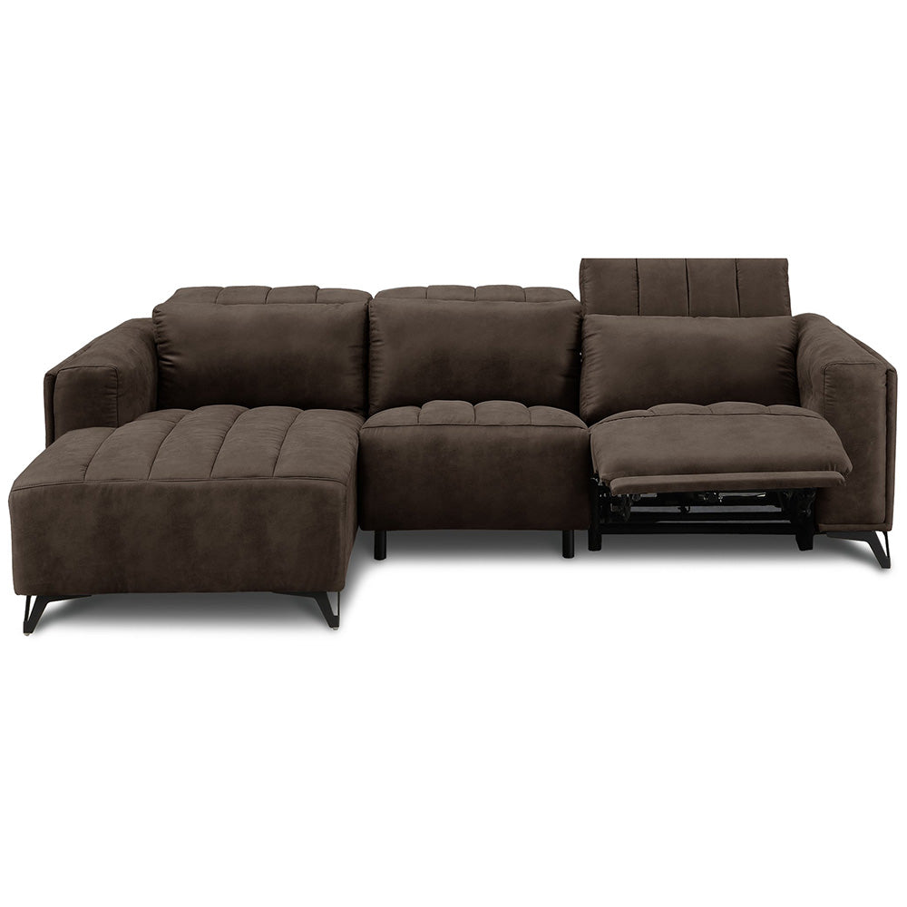 電動 リクライニング カウチソファ ファブリックレザー 3人掛け ブルー ブラック ベージュ グレー ブラウン 幅245cm