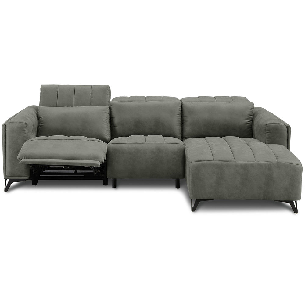 電動 リクライニング カウチソファ ファブリックレザー 3人掛け ブルー ブラック ベージュ グレー ブラウン 幅245cm