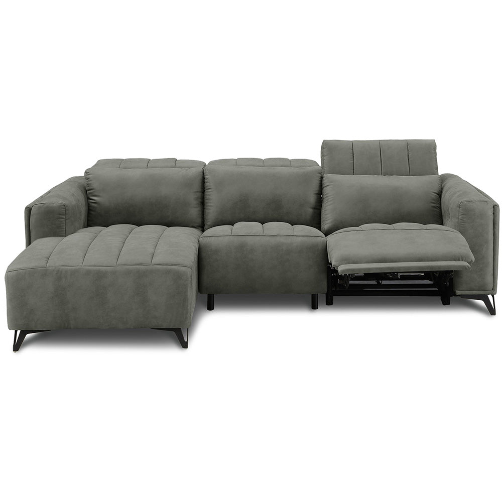 電動 リクライニング カウチソファ ファブリックレザー 3人掛け ブルー ブラック ベージュ グレー ブラウン 幅245cm