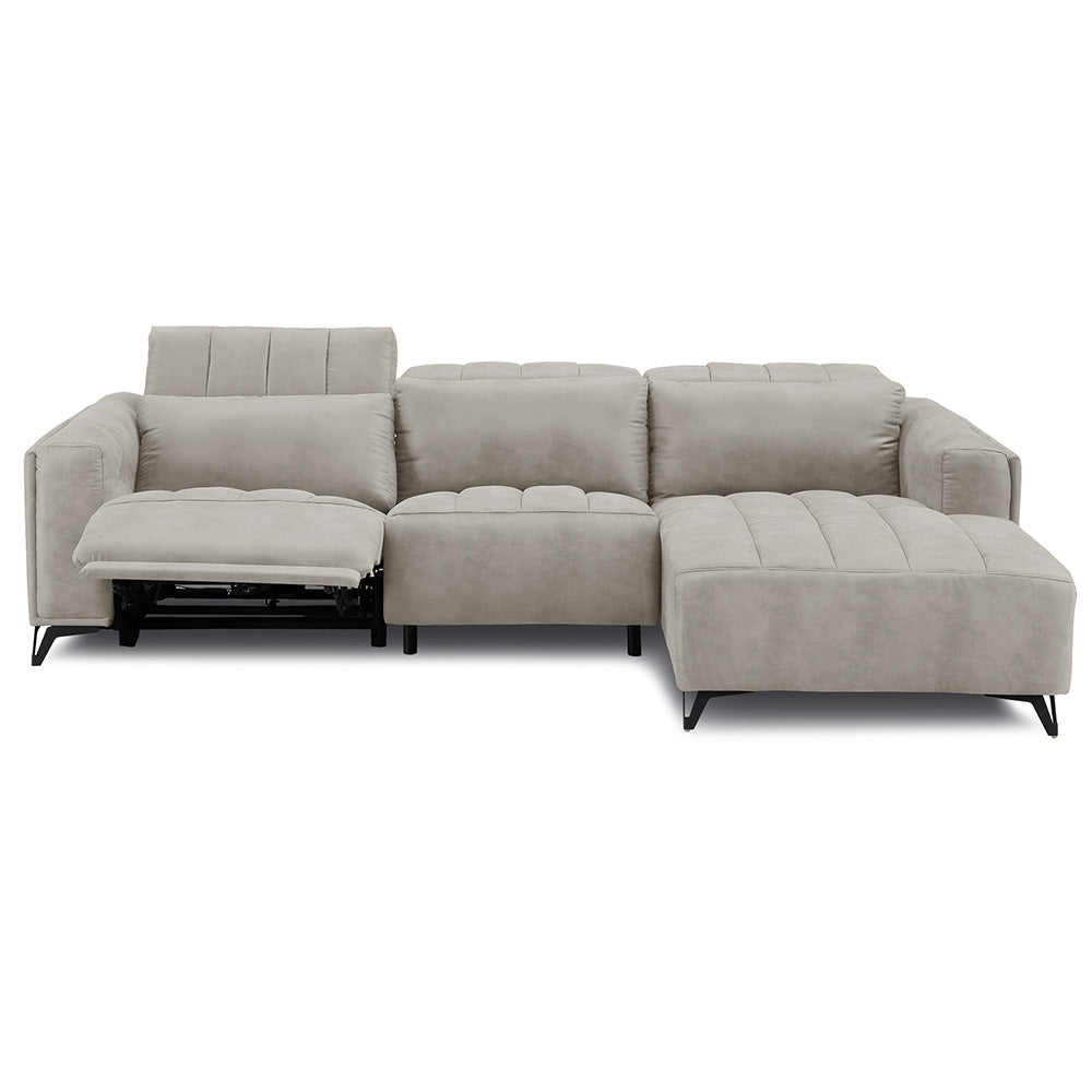 電動 リクライニング カウチソファ ファブリックレザー 3人掛け ブルー ブラック ベージュ グレー ブラウン 幅273cm