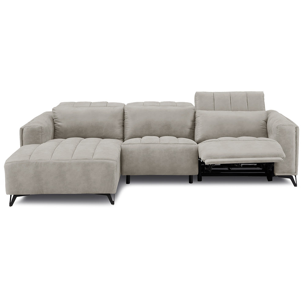 電動 リクライニング カウチソファ ファブリックレザー 3人掛け ブルー ブラック ベージュ グレー ブラウン 幅273cm