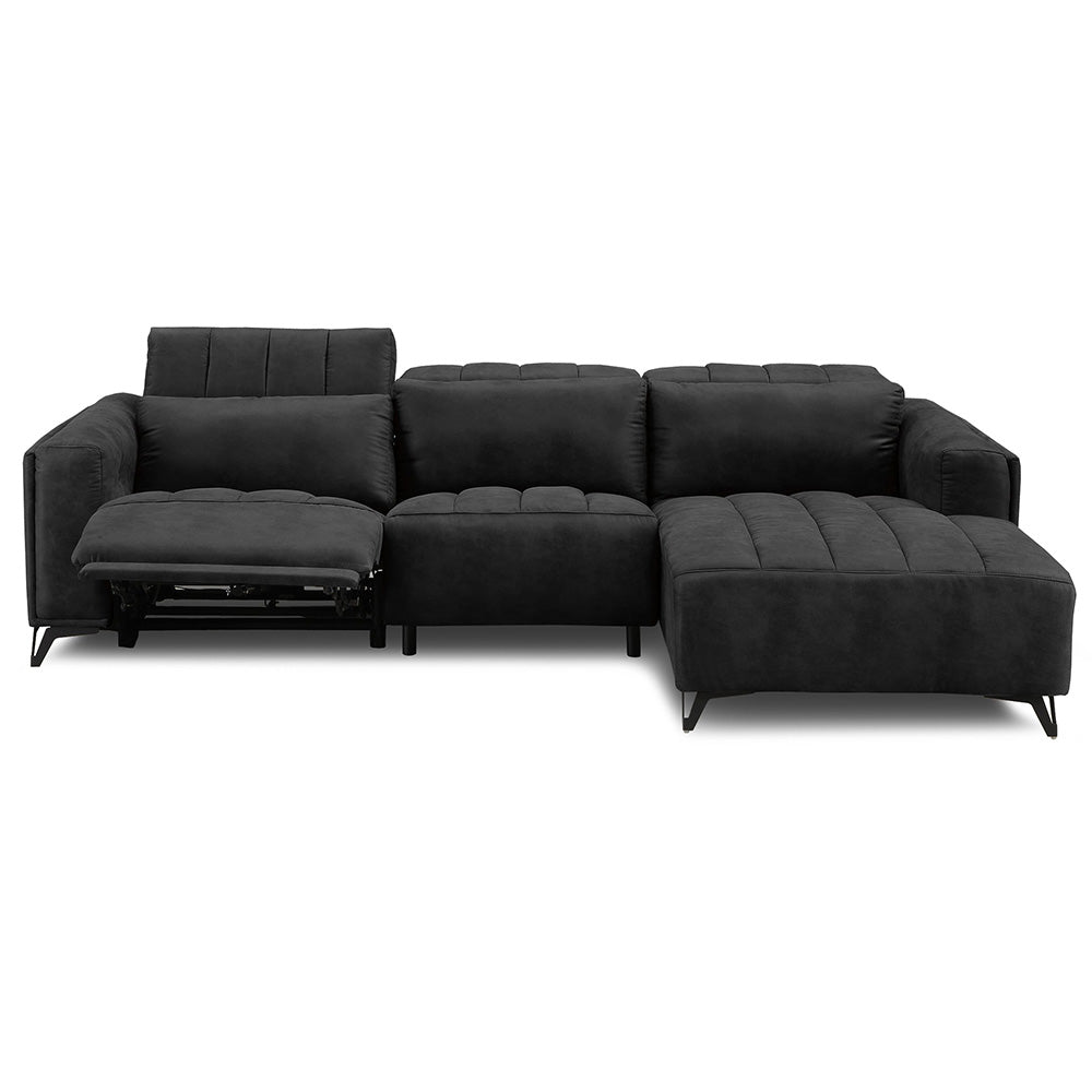 電動 リクライニング カウチソファ ファブリックレザー 3人掛け ブルー ブラック ベージュ グレー ブラウン 幅273cm