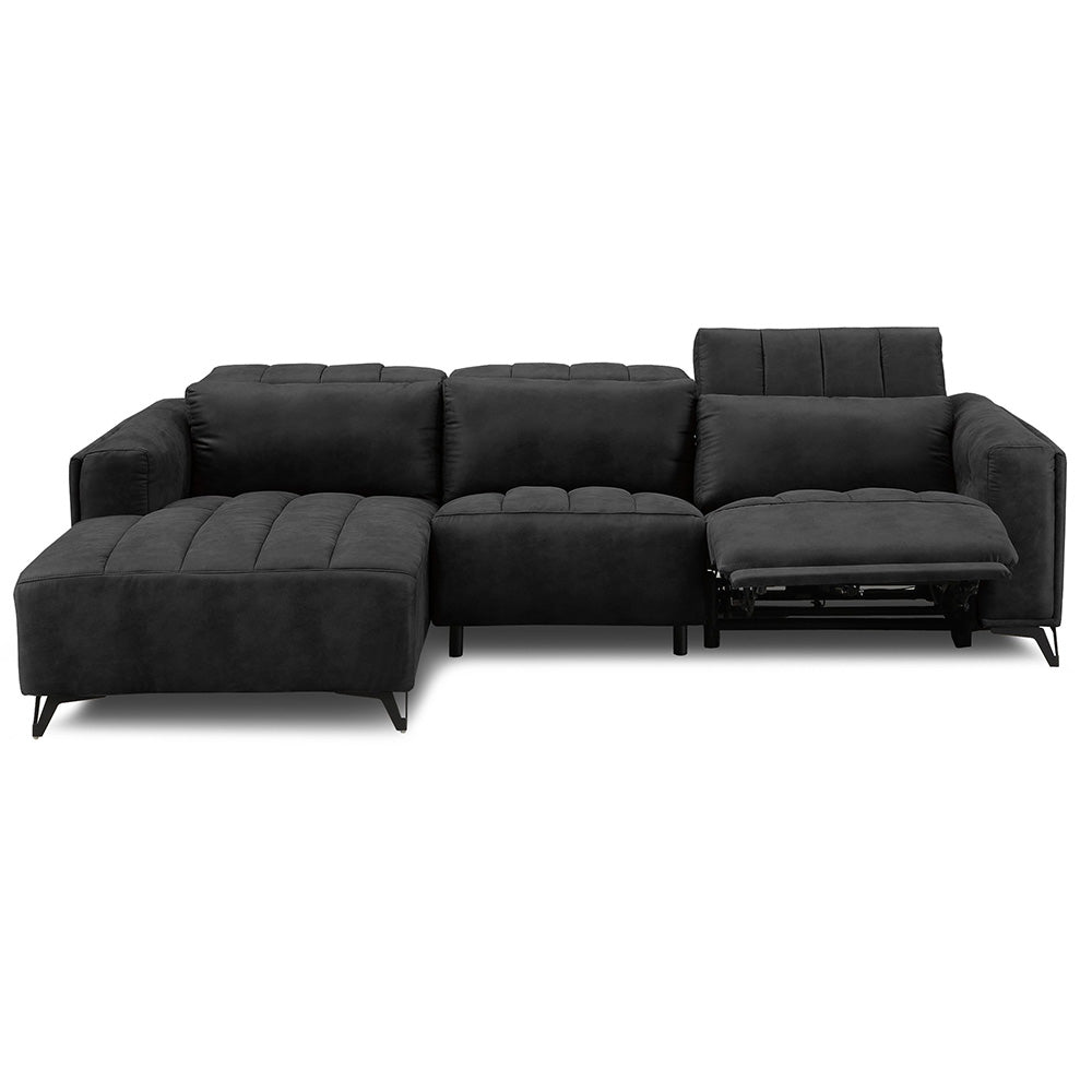 電動 リクライニング カウチソファ ファブリックレザー 3人掛け ブルー ブラック ベージュ グレー ブラウン 幅273cm