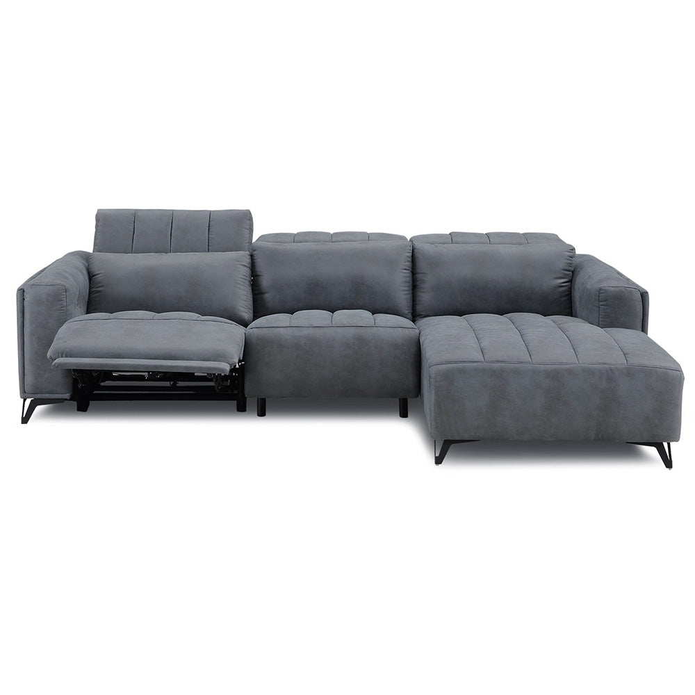 電動 リクライニング カウチソファ ファブリックレザー 3人掛け ブルー ブラック ベージュ グレー ブラウン 幅273cm