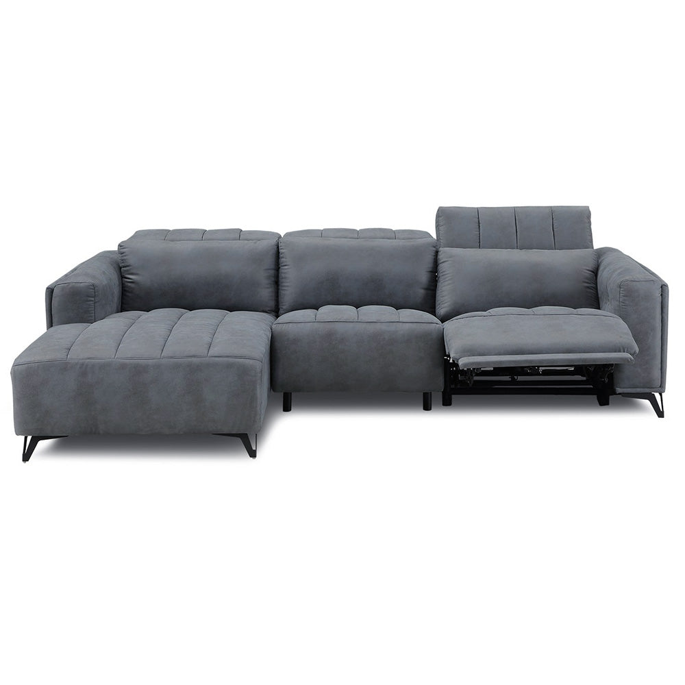 電動 リクライニング カウチソファ ファブリックレザー 3人掛け ブルー ブラック ベージュ グレー ブラウン 幅273cm