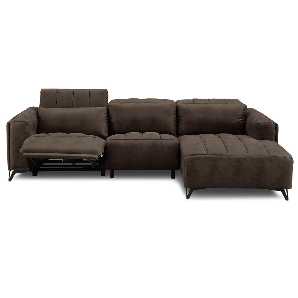 電動 リクライニング カウチソファ ファブリックレザー 3人掛け ブルー ブラック ベージュ グレー ブラウン 幅273cm