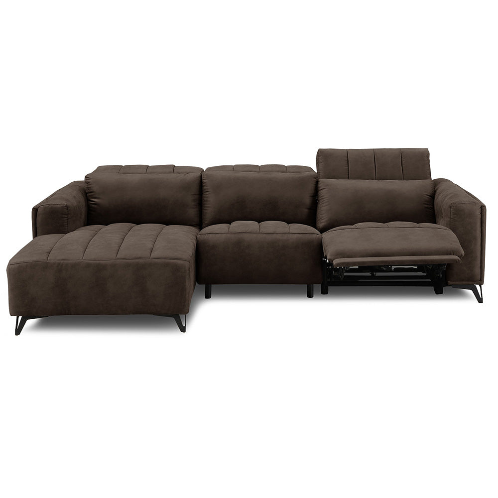 電動 リクライニング カウチソファ ファブリックレザー 3人掛け ブルー ブラック ベージュ グレー ブラウン 幅273cm