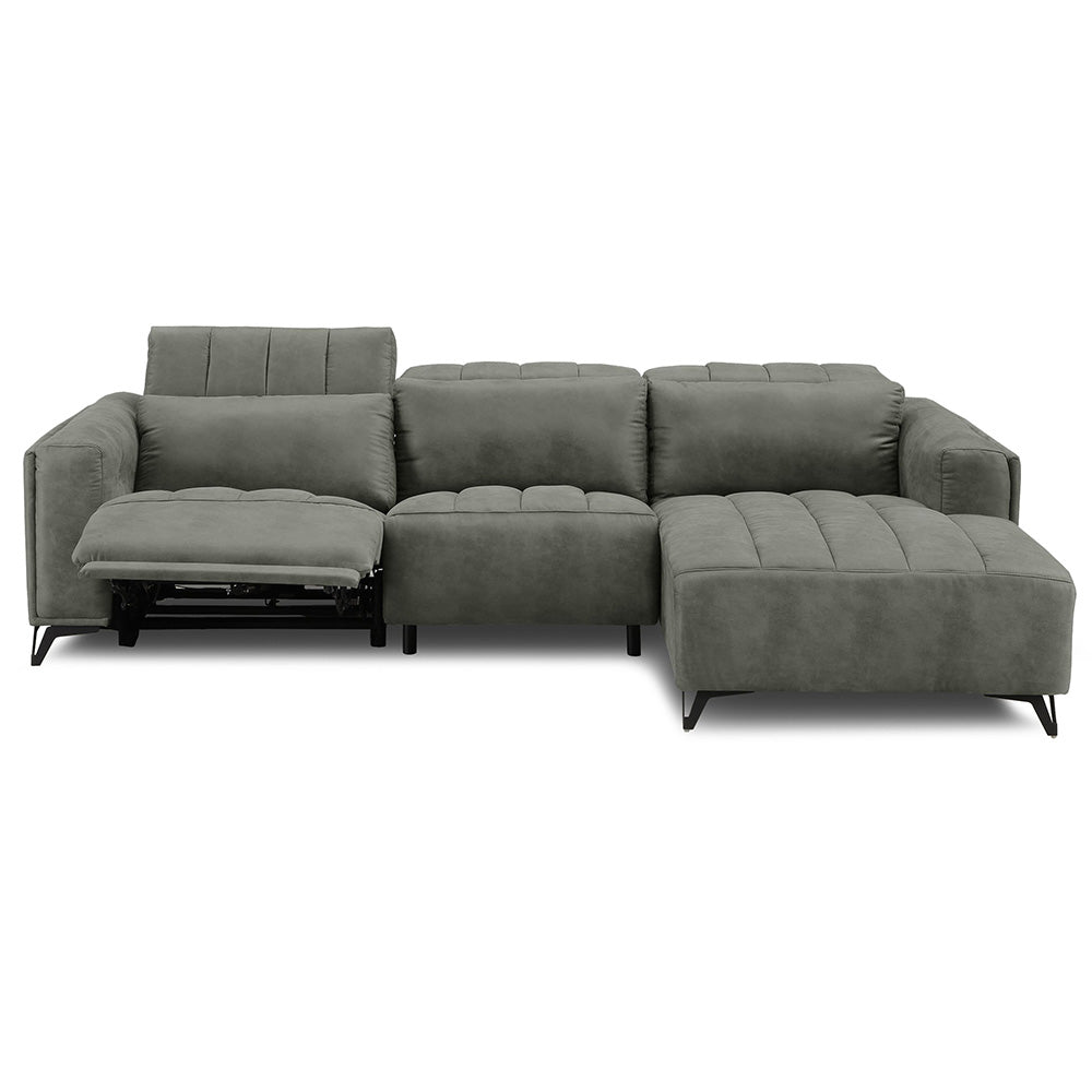 電動 リクライニング カウチソファ ファブリックレザー 3人掛け ブルー ブラック ベージュ グレー ブラウン 幅273cm