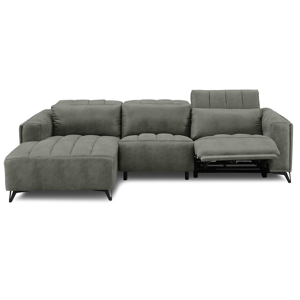 電動 リクライニング カウチソファ ファブリックレザー 3人掛け ブルー ブラック ベージュ グレー ブラウン 幅273cm