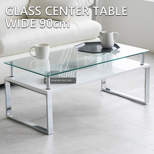 センターテーブル ガラス ローテーブル ホワイト ブラック 鏡面 長方形 幅90㎝