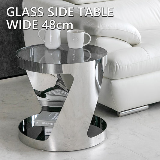 サイドテーブル ガラス 丸 テーブル 黒 シルバー 幅48㎝