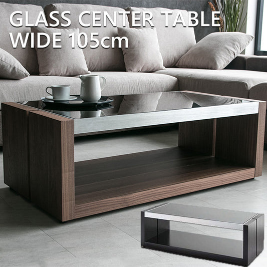 センターテーブル ガラス ウォールナット ブラックオーク 突板 ローテーブル 長方形 幅105㎝