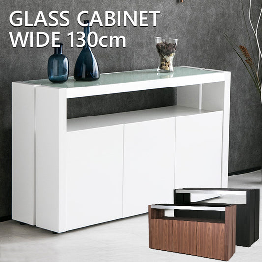 キャビネット チェスト ガラス製 ウォールナット ブラックオーク ホワイト 鏡面 収納 幅130㎝