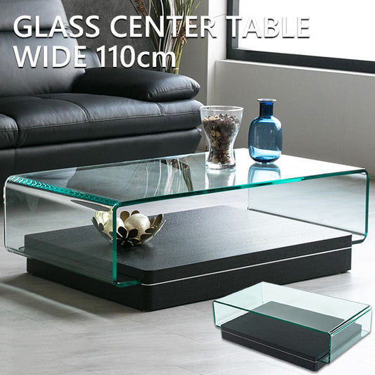 センターテーブル ガラス 長方形 ブラックオーク 突板 クリアガラス ローテーブル 幅110㎝
