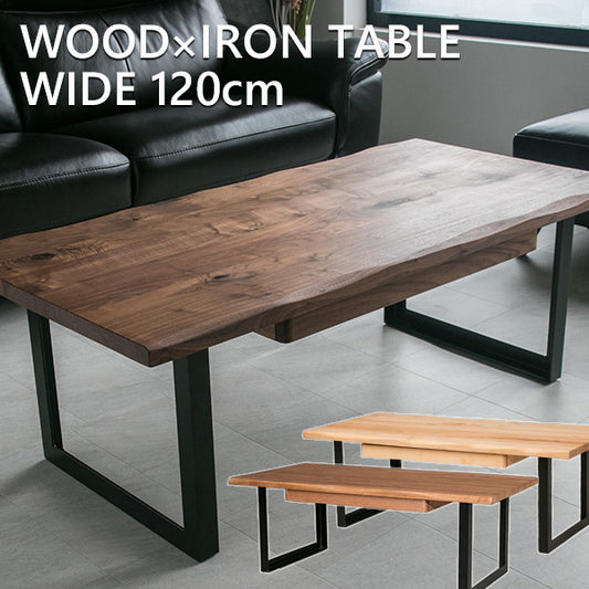 センターテーブル ウォールナット バーチ オーク 無垢 ローテーブル アイアン脚 長方形 幅120㎝