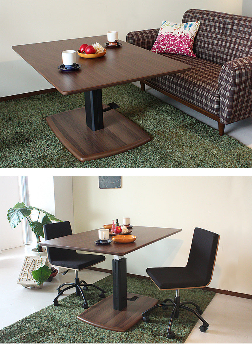 昇降式 ダイニングテーブル 120×80cm ウォールナット 突板 ブラウン ブラック ダイニング 長方形
