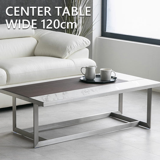 センターテーブル セラミック 大理石柄 ウォールナット 突板 ローテーブル 長方形 幅120㎝