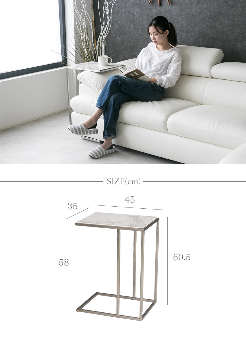 サイドテーブル セラミック 大理石柄 テーブル ホワイト 長方形 幅45㎝