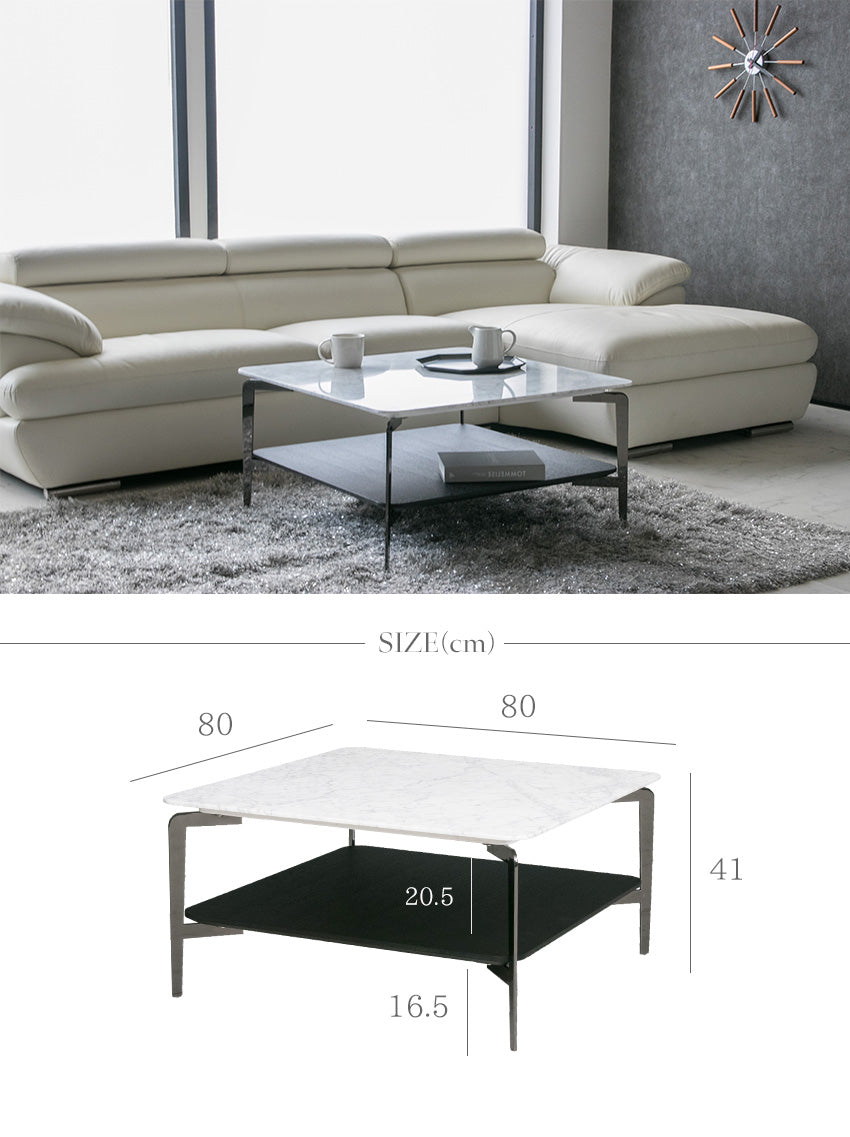 センターテーブル 天然大理石 ホワイト ブラック ローテーブル 正方形 幅80㎝