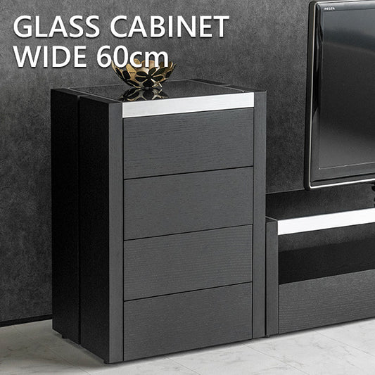 キャビネット チェスト ブラックオーク 突板 4段 収納 プッシュオープン 幅60㎝